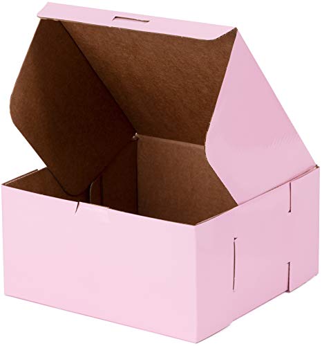 Лъскава розова кутия за торта от велпапе 8 X 8 X 4 и 8 Зъбни дъски за торта (опаковка от 10 броя – зареждане)