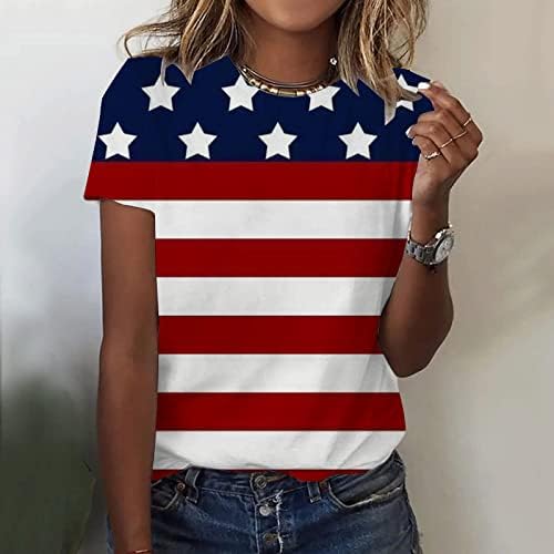 Дамски Летни Блузи 2023, Елегантни Ежедневни Тениски на 4 юли, Тениска с къс ръкав и кръгло деколте, американски Флаг, Графични Свободни