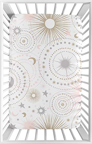 Сладко бебешко кошче Jojo Designs с розови, златисти, сиви и бели звездите и Луната за малки момиченца, Мини Преносим чаршаф