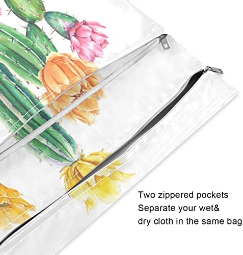 водоустойчив Влажна чанта с цвете Кактус xigua за Филтър на Пелени, да Пере Многократно Мокри и Сухи Чанти с 2 Джоба с Цип за Пътуване,