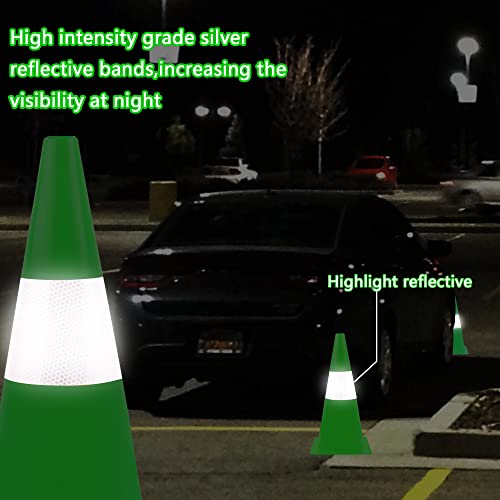 12-инчови шишарки за безопасност на движението със светлоотразителни ошейниками, [4 опаковки] Зелени строителни шишарки | места за паркиране, шишарки | Пътни конуси з