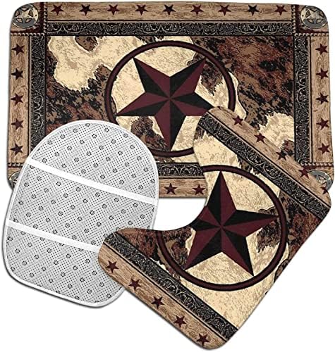 Giwawa Western Texas Star Комплект Постелки за Баня от 3 теми с Нескользящими подови изтривалки на разположение за Баня, Капака