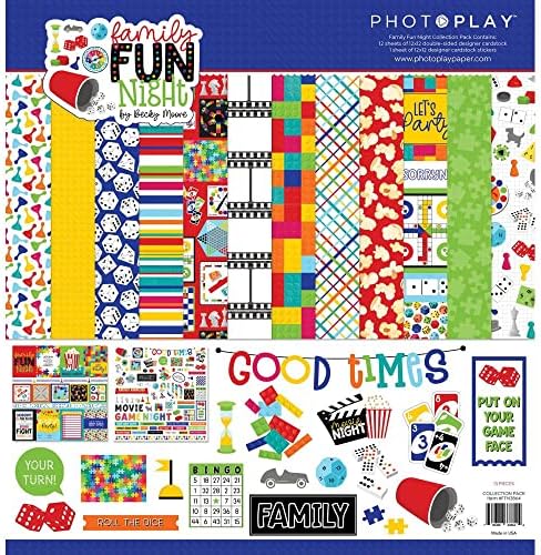 Комплект за събиране на Photoplay Family Fun Night Collection Пакет - Комплект за колекция от 12 x 12 + Щанцоване на картон Ephemera