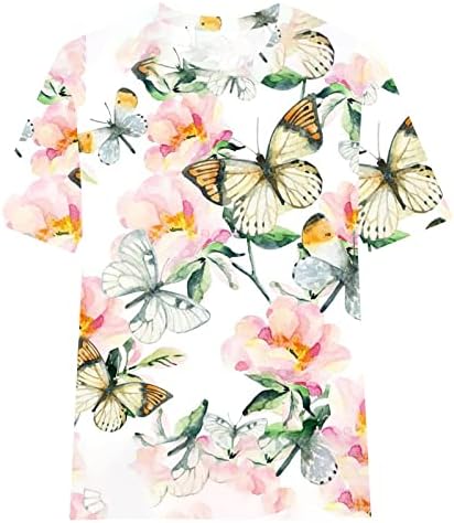 Дамски Ежедневни Основна Блуза с Кръгло Деколте и Пеперуда с Цветен Модел, Тениска за Момичета, Есен-Лято, US US