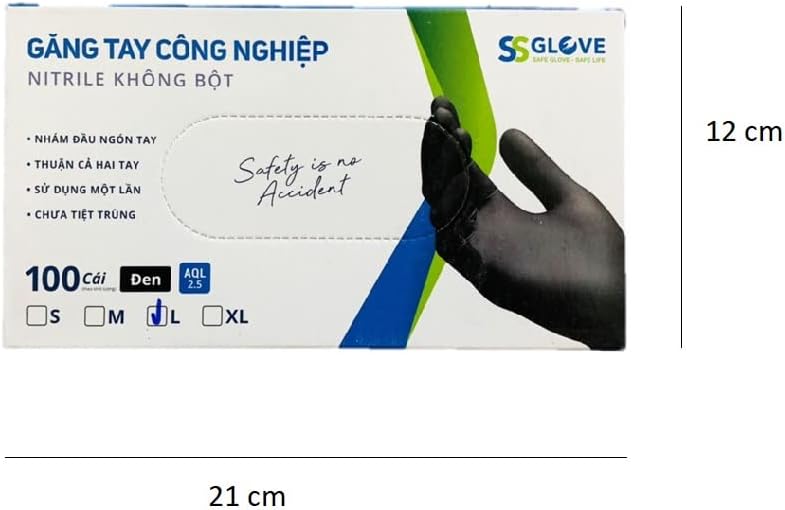 Еднократна защита за ръцете SSG, направено във Виетнам (100 бр. / опаковка), подходящ за чувствителна кожа, черна, голяма