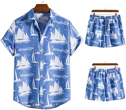 Ризи Мъжки Летни комплекти, спортни костюми с принтом и къс ръкав, Мъжки Свободна Риза, къси Панталони, Ежедневни мъжки дрехи, комплект