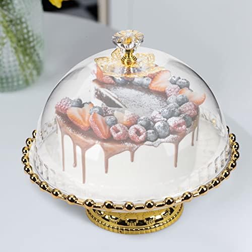 Angoily Кръгла Форма за Торта Настолни Монитори Керамична Поставка за Торта с Куполна Капак Куполна Капак за Пресни Продукти Чиния за Десерт Торта Обслужването на Пло
