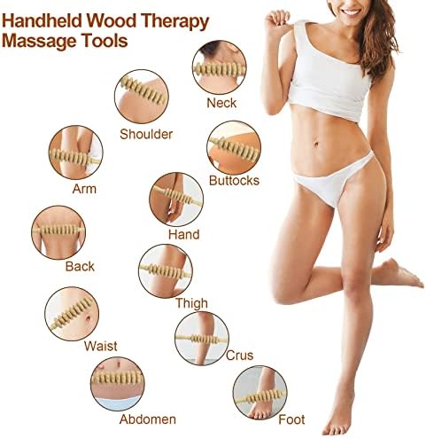 Ръчни Инструменти за масаж с Дървесна Терапия, Дървена Масажна Ролка, Мускулен Валяк за корекция, Облекчаване на Възпаленията, Антицелулитен