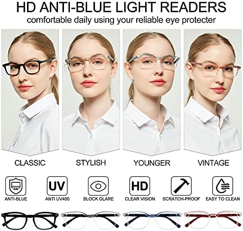 MARE AZZURO 4 Опаковки Дизайнерски Очила за четене с блокиране на Синя Светлина, Дамски Стилен Прозрачен Компютърни Ридеры 1,0 1,5 2,0 2,5 3,0 3,5