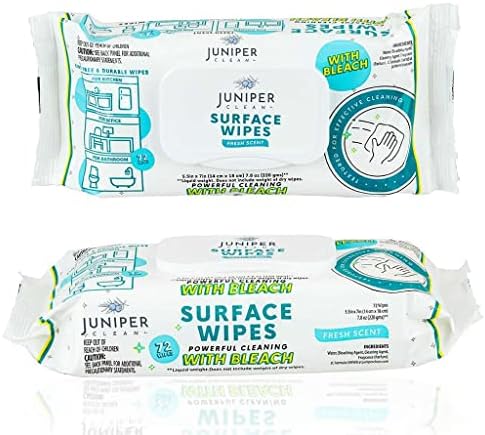 Juniper CLEAN 1 пакет Салфетки за повърхности с белина, Универсално почистващо средство за баня, кухня, офис, 72 мл, мек разход, свеж