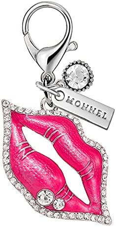 Monnel MC223 Crystal Голям Сексуален Целувка по Устните Закопчалката-омар Окачване-Шарм с Кадифена чанта (светло розово, 1 бр.)