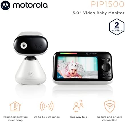 Видеоняня Motorola Nursery PIP1500 - С монтиране на стена или маса, радиус на действие на 1000 фута, двупосочен звук, контрол на температурата