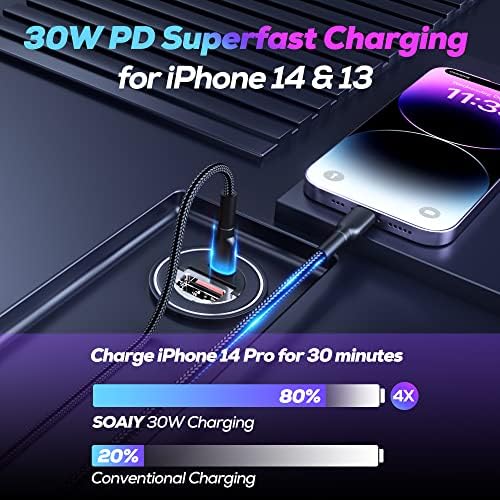 Зарядно за кола C USB адаптер за бързо зареждане PD мощност е 30 W, а QC мощност 30 W [Ультраминикий, изцяло метален], съвместима с смартфони на Samsung S22/21/20 Pixel All за iPhone 14 13 12