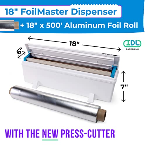 IDL Packaging WP-180DA 18-инчов диспенсер FoilMaster с рулоном алуминиево фолио с размери 18 х 500 см - НОВ Прес-нож с остър зъб острие - 10 пъти По-голям срок на експлоатация благодарени