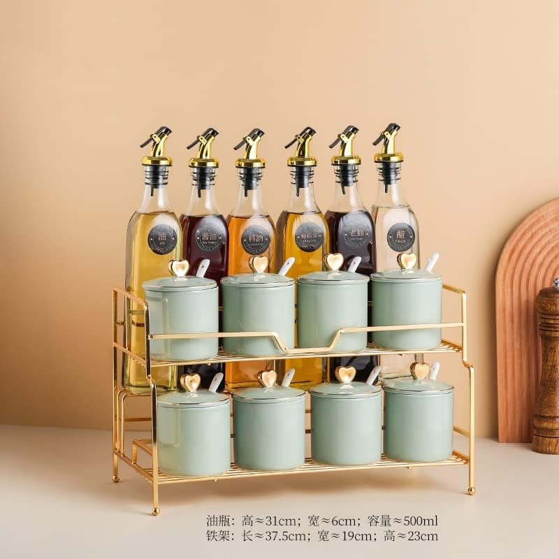Комплект керамични кухненски буркани за съхранение CUJUX, Кухненски контейнер с лъжица, Солонка, пипер гърне, кухненски бутилки за подправки (Цвят: D, размер: 15 бр.)