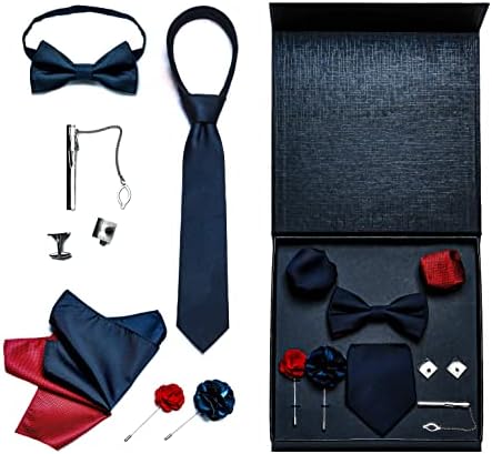 Мъжки комплект от вратовръзка от 9 теми - Вратовръзка, Папийонка, Скоба за вратовръзка с веригата, копчета за Ръкавели, Брошка,