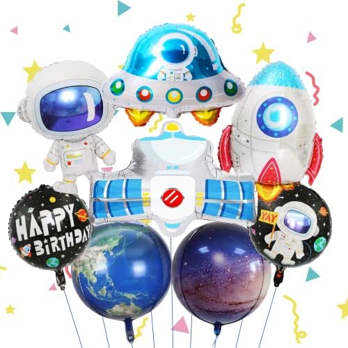 8 Бр. Балони на Тема Галактиката, Украса за парти в космоса Включват Балони с космически кораб, балони с ракети, балони
