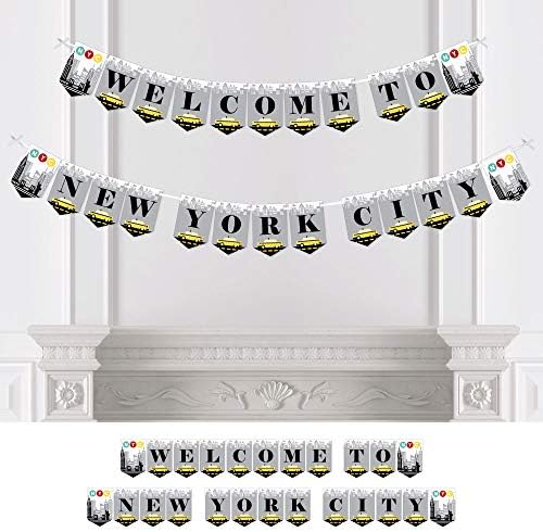 Голяма точка щастие силуета на Ню Йорк - Банер за партита в Ню Йорк - Украса за партита - Добре дошли в Ню Йорк