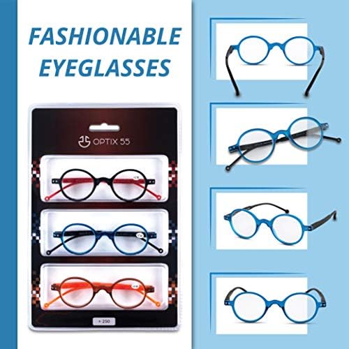 Очила за четене Оптикс 55 за жените и мъжете (3 опаковки), модерен ридеры в кръгла рамка в ретро стил