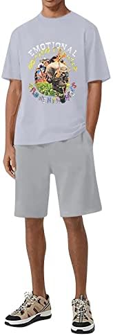 Спортни Ризи от 2 теми, Летните Къси Мъжки Панталони, с кръгло деколте, Комплекти, Панталони с дълъг ръкав, Мъжки Костюми и Мъж в костюм Тъмно сив цвят