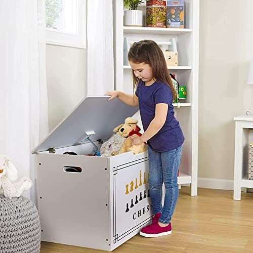 Дървена кутия за играчки и ракла за съхранение на околната среда и линия за безопасност за деца и бебета – За момичета и момчета - Бял