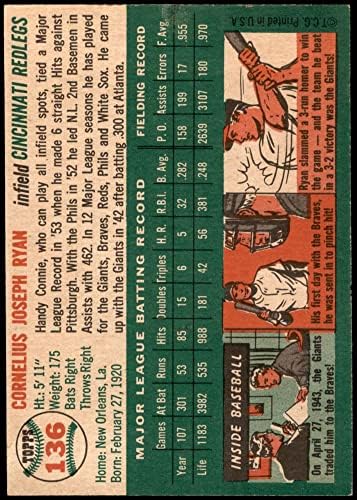 1954 Topps 136 Кони Райън Синсинати Редс (Бейзболна картичка) БИВШАТА/MT Maya