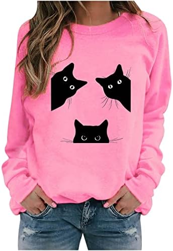 Модни hoody с кръгло деколте за жени, ежедневни hoody с образа на привлекателен котка, без приятелка, мек пуловер с дълги ръкави,