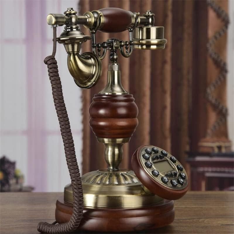 GaYouny Телефон с кнопочным набор от Европейския телефон Метален От масивно Дърво Ретро Стационарен телефон (Цвят: Червен)