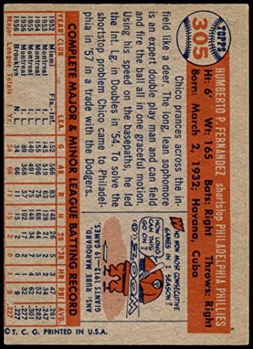 1957 Topps Baseball 305 Серия Chico Fernandez Tough с един принтом Отличен (5 от 10) от Mickeys Cards