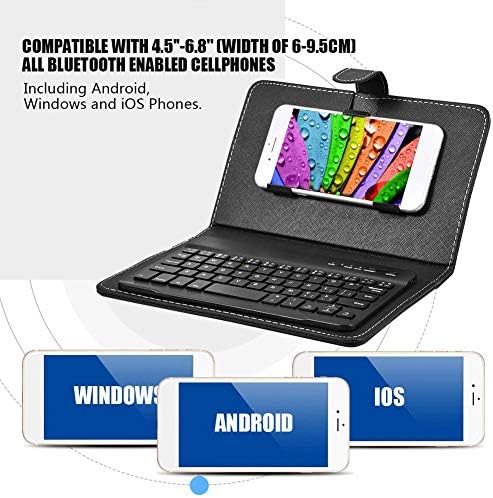 Преносима Безжична клавиатура Bluetooth с кожен калъф, Универсална Клавиатура с подвижен мек калъф и стойка, Калъф за смартфони с iOS