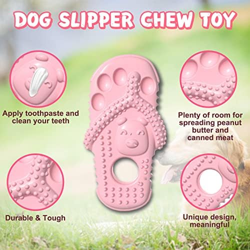 Дъвченето играчка за Агресивни кучета LMSM, Твърда Здрава играчка за малки кученца под формата на Тапочек за Дресура и почистване на зъбите (Розова)