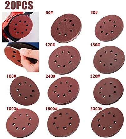 ZSBLXHHJD Набор от абразивни шкурка от 20 Кръг на дискови скоби с диаметър 5 /125mm с 8 дупки За шлифовъчни дискове Шкурка 40-2000, инструменти за полиране на дискове (Цвят: 600)