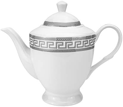 Европейският Порцеланов комплект за чай и кафе Сребърен гръцки ключ, 17 бр., Пълен Комплект за 6 човека.
