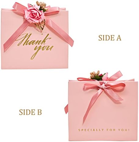Zealax Розови дамски Чанти Благодаря, Мини-Хартиени Опаковки, Подаръчни Кутии, с Панделка и Цвете, 20 опаковки, Подаръчни