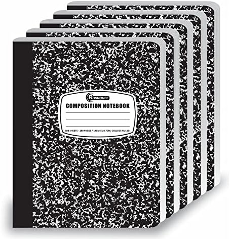 Тетрадка за композиции в стил колеж Росмонд, 5 опаковки, 200 Страници (100 Листа), 9-3/4 x 7-1/2, Тетрадка за композиция от бял и
