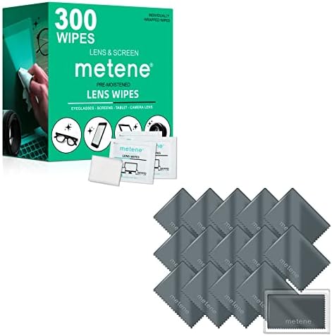 Кърпички за почистване на лещи Metene 300 бр. ＆ Кърпички за почистване от микрофибър Metene 15 бр. (сив)
