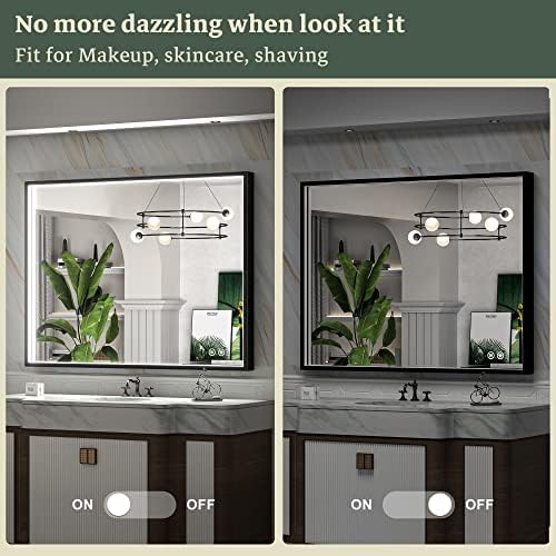 TokeShimi 40x30 См Черно Стенно огледало за баня с led подсветка в метална рамка, от която не Ржавеющего алуминиева сплав, 3 Цвята Странични