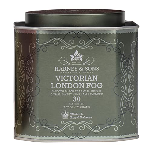 Harney & Sons Victorian London Fog Чай, Черен чай и Oolong чай с цитрусови плодове, Ванилия и лавандула | 30 Пакетчета, Събиране на