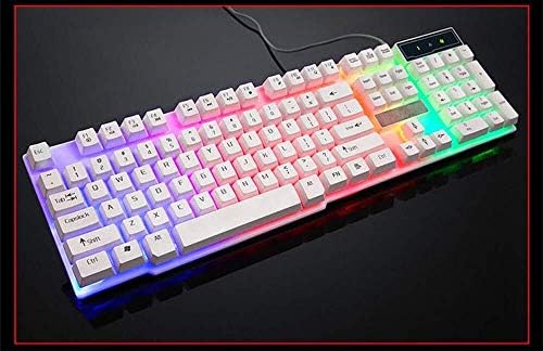 Игри комбинации на клавиатурата и мишката С цветна led подсветка и USB-ергономична кабелна геймърска клавиатура за КОМПЮТЪР + мишка YANG1MN (Цвят: бял)