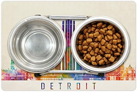 Подложка за домашни любимци Ambesonne Detroit за храна и вода, Ярки Цветни Абстрактни Небостъргачи, Забележителности на Съвременната Архитектура
