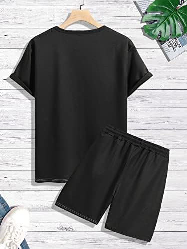 Мъжко облекло от две части NIBHZ, Мъжка тениска с цветни блокчета и къси панталони с завязками на талията (Цвят: многоцветен, Размер: Голям)