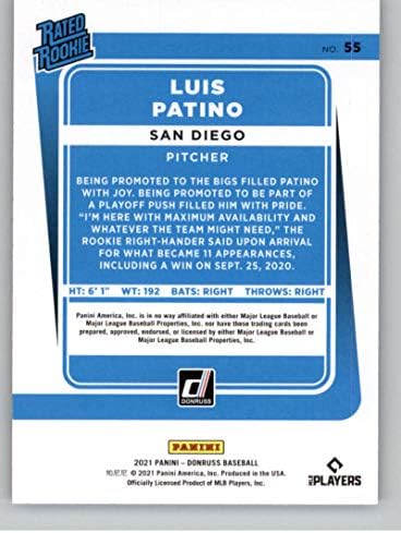 2021 Donruss Holo Purple 55 Луис Патино Оценка Начинаещи RC Новобранец Бейзболна търговска картичка San Diego Padres