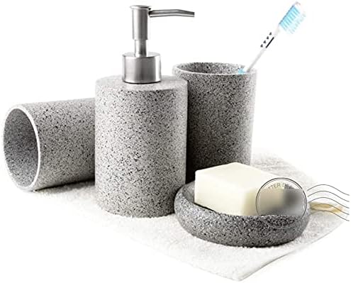 INKTUS Модерен Опаковка сапун, Комплект аксесоари за баня от 4 теми, Прост набор за баня от смола, Включва Опаковка сапун, чаша,