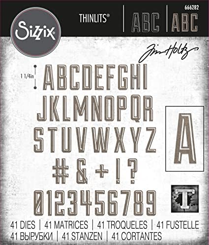 Комплект печати Sizzix Thinlits 41PK Буквено-цифрови Emporium от Тим Хольца, 666282, Многоцветен