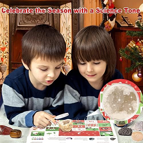QianCannaor Адвент-календар 2022 Кристали за деца с 24-Дневен Коледен Обратното Броене Изненади, Естествен Минерал и камък за обучение,