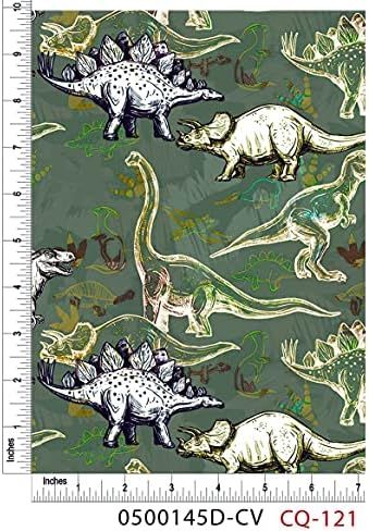 Динозаврите с акварельным модел от Памучна ватирана тъкан by The Yard (сиво, Бяло, зелено, Папоротниковый)