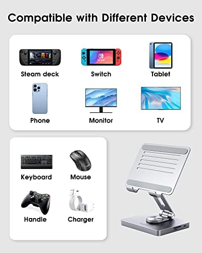 Поставка за iPad от BYEASY, Докинг станция за лаптоп, Хъб USB C за iPad 8 в 1, поставка за таблет Type-C HDMI, конектор 3.5 мм, локална мрежа, зареждането на PD мощност 100 W, 2 * USB 3.0, устройс
