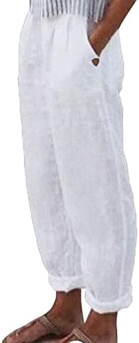 Дамски Ежедневни Панталони от памук и Лен, Удобни Летни Плажни Панталони на Цветя Принтом Еластичен Колан, Дишащи Панталони в стил Бохо с Джобове