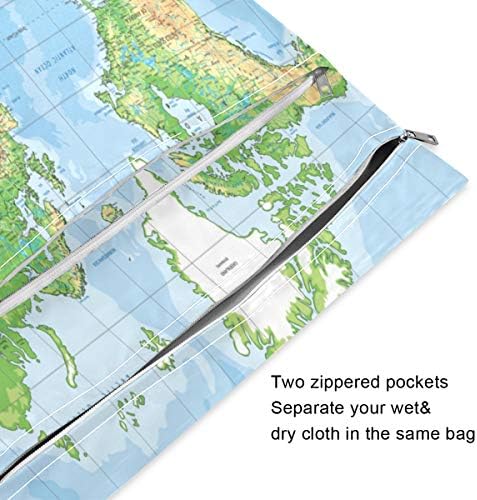 KEEPREAL Карта на света, Влажна, Суха чанта за филтър Памперси и бански костюми, за пътуване и на плажа - Водоустойчив Мокри чанти - идеални