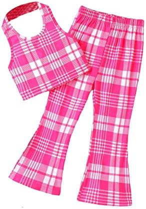 WDIRARA/ Комплект дрехи от 2 теми за малките момичета, Клетчатая на Майк с бретельками на шията и Изгорени Панталони
